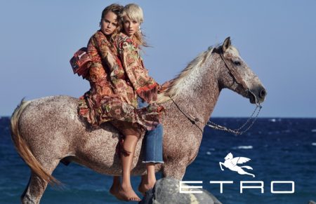 Etro Delivers Bohemian Vibes for Spring 2019 Campaign Edie Campbell and Olivia Vinten pose on a horse for Etro spring-summer 2019 campaign