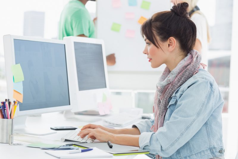 Fashion Girl Working at Computer