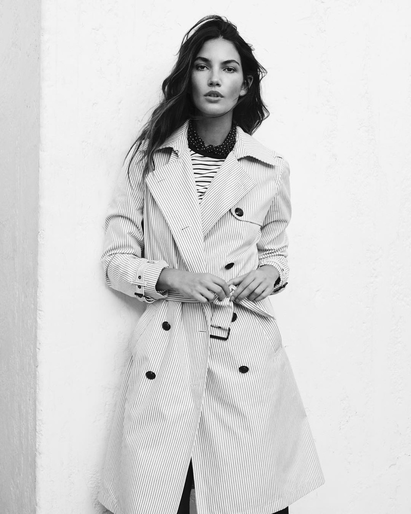 Wearing a trench coat, Lily Aldridge appears in Lauren Ralph Lauren spring-summer 2019 campaign