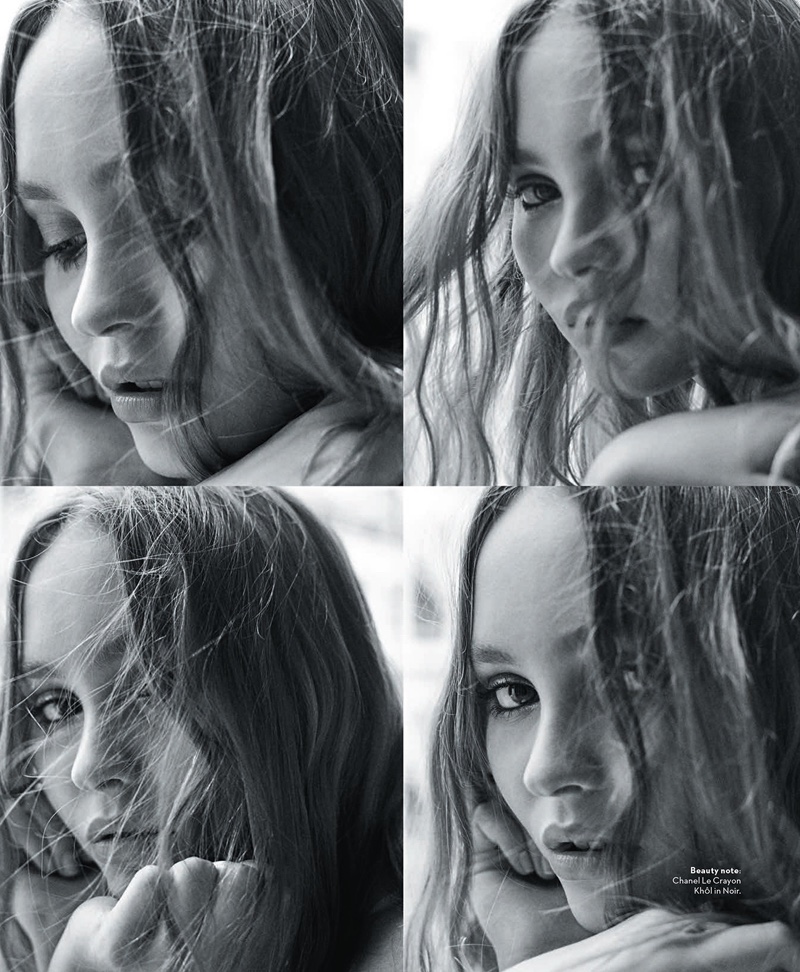 Getting her closeup, Lily-Rose Depp poses in black and white