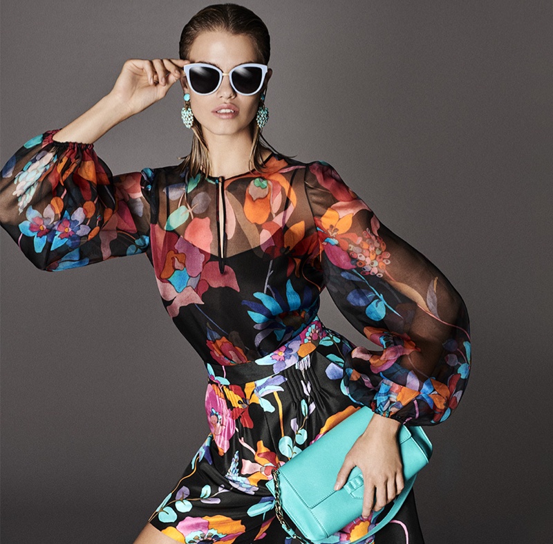 Hailey Clauson models bold prints in Luisa Spagnoli spring-summer 2019 campaign