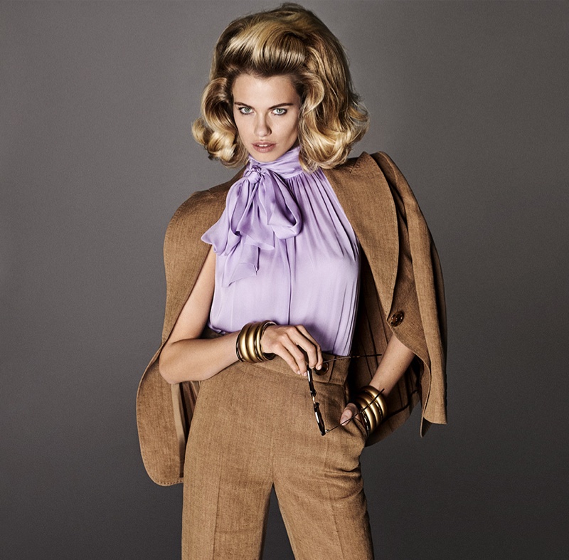 Model Hailey Clauson suits up in Luisa Spagnoli spring-summer 2019 campaign