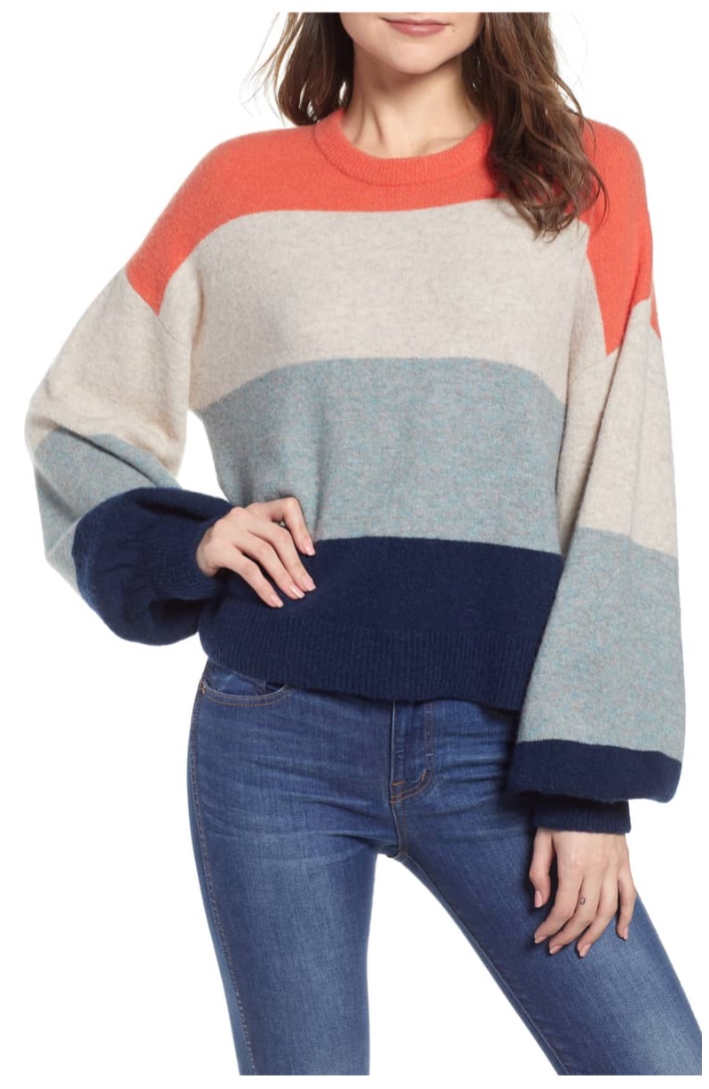 Madewell Striped Ballon-Sleeve Pullover Sweater $88