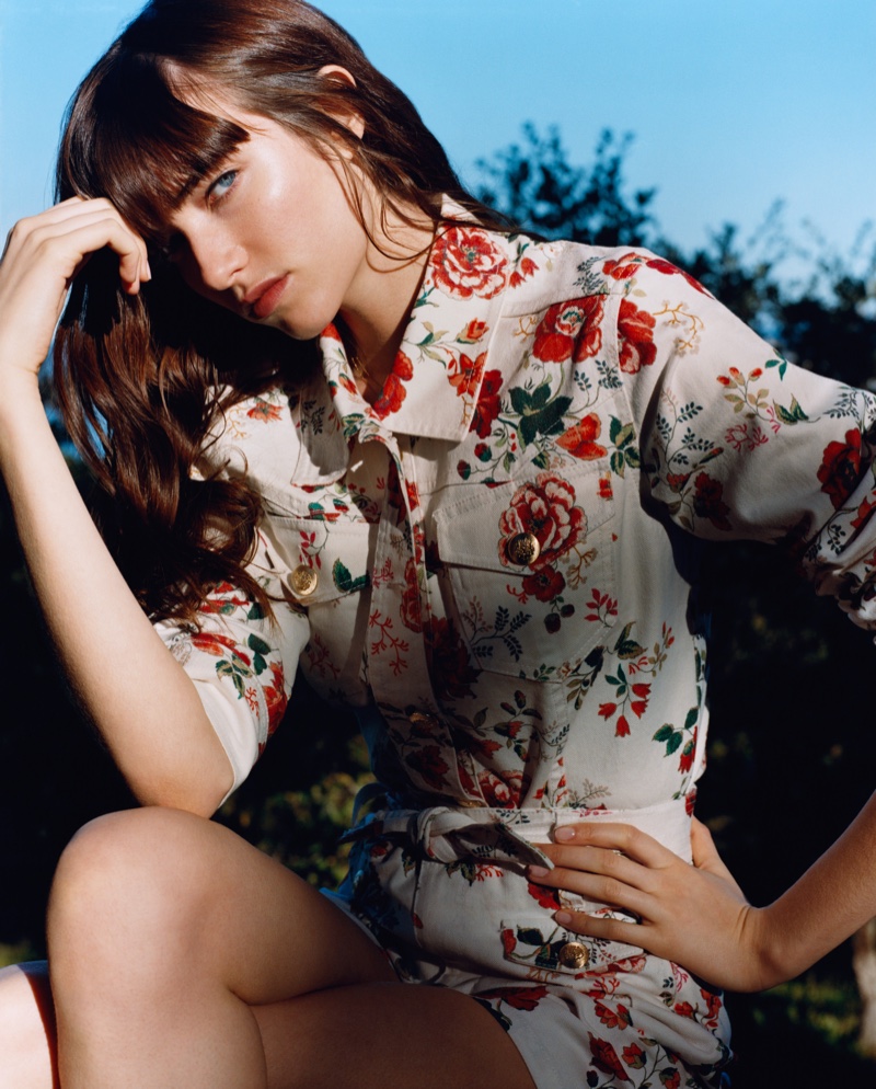 Grace Hartzel wears floral print in Maje spring-summer 2019 campaign