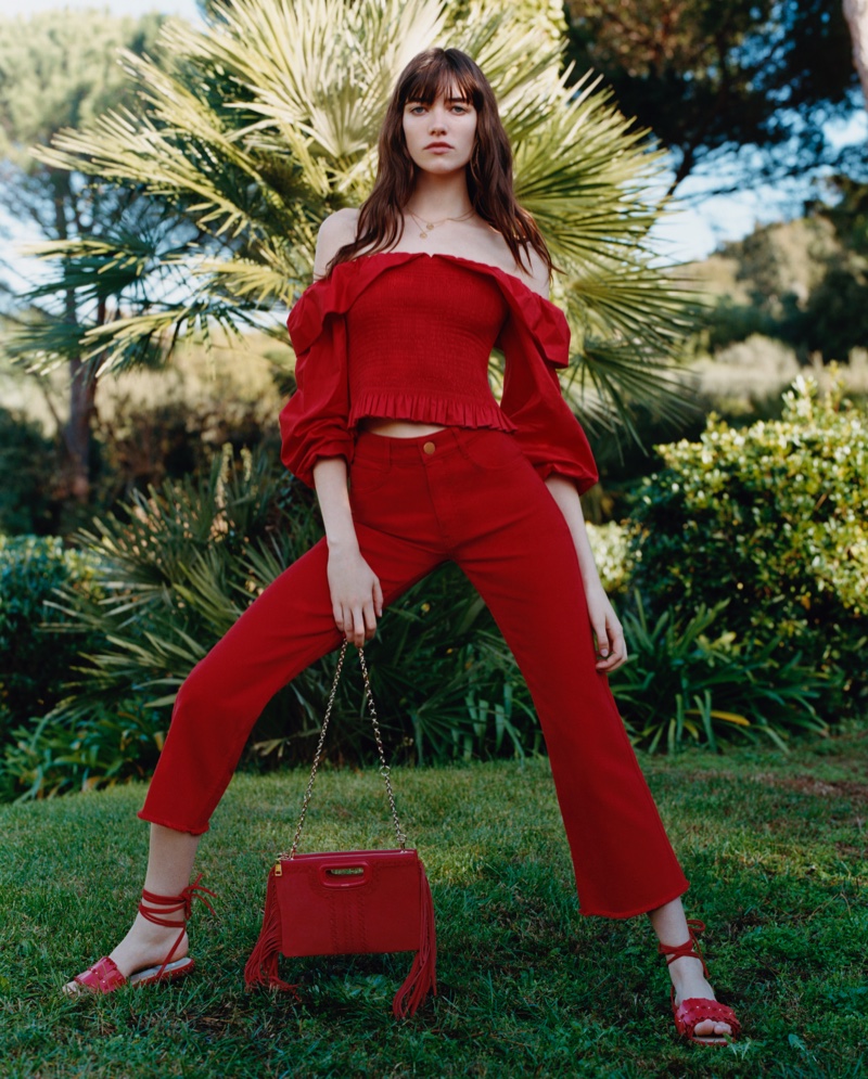 Model Grace Hartzel dresses in red for Maje spring-summer 2019 campaign