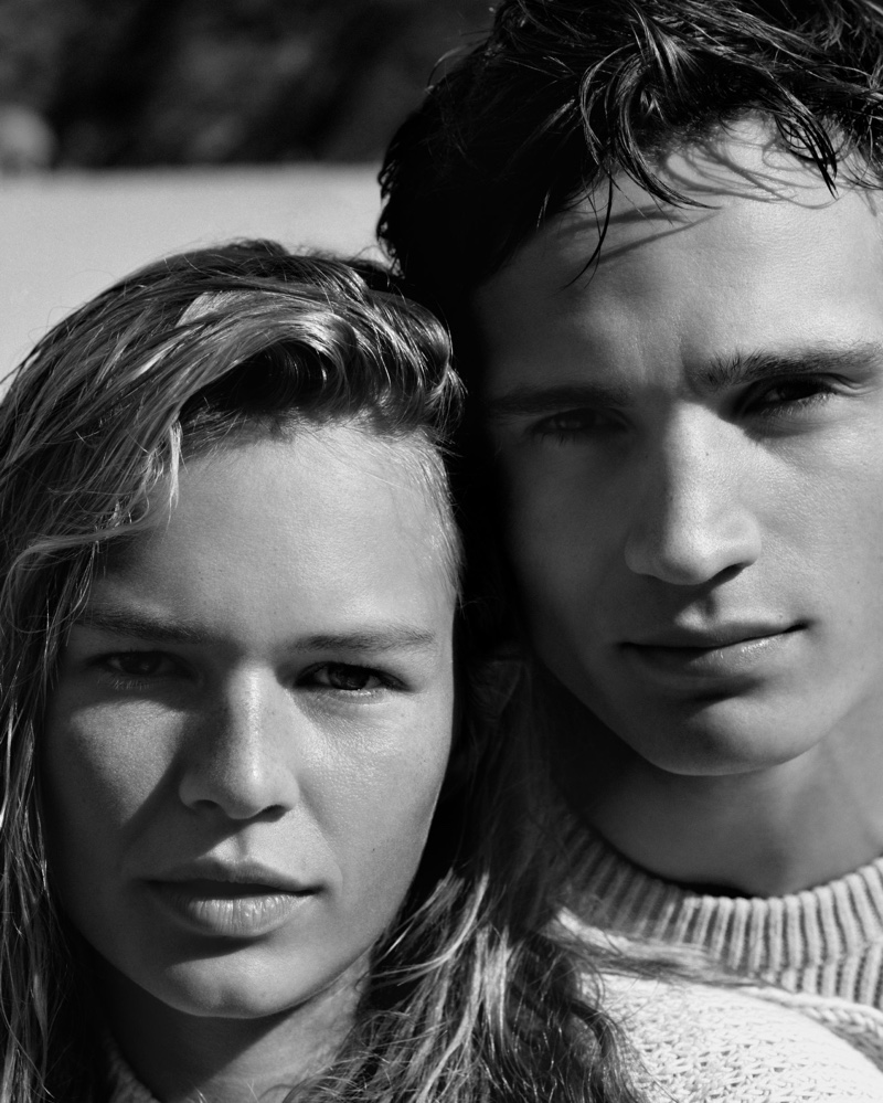 Anna Ewers and Julain Schneyder pose in black and white for Marc O'Polo spring-summer 2019 campaign