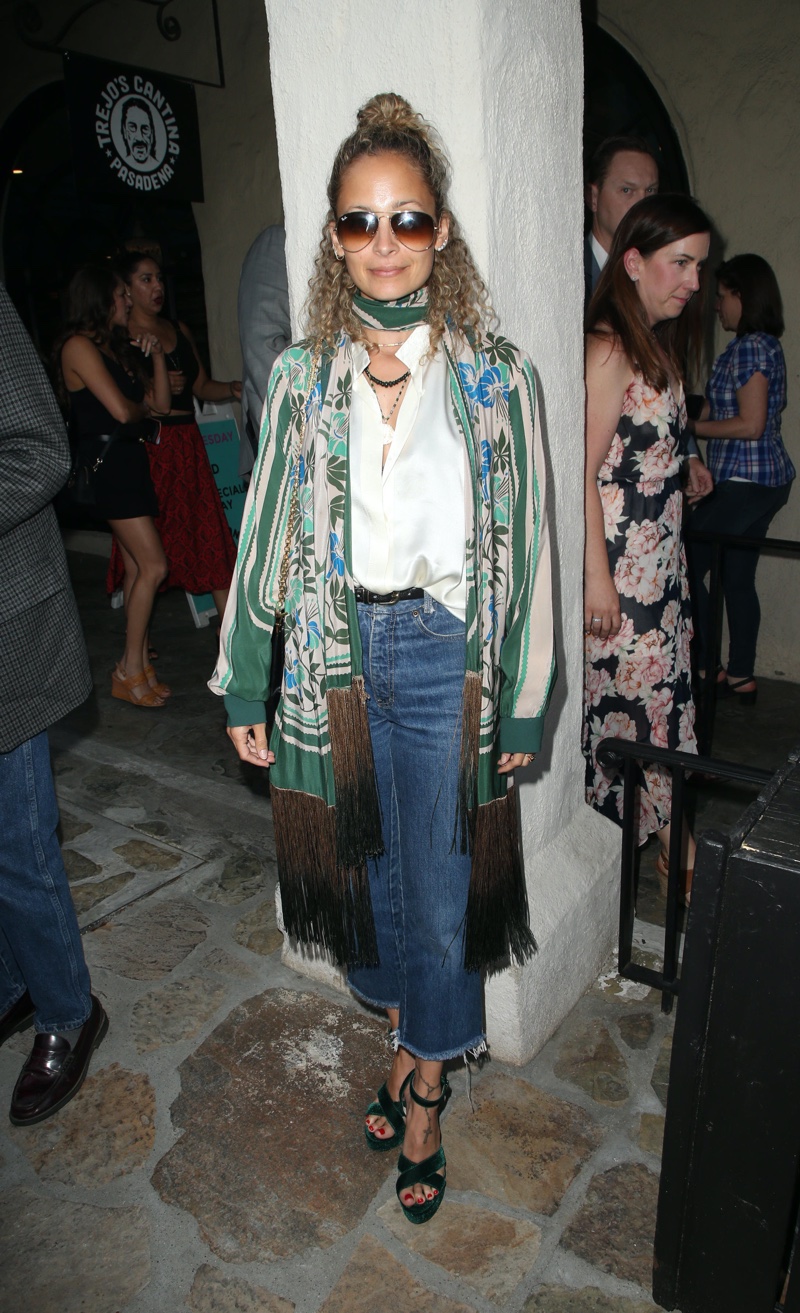 Nicole Richie Printed Jacket Jeans Boho Chic Style