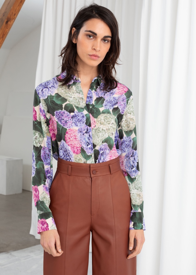 & Other Stories Floral Print Silk Shirt $119