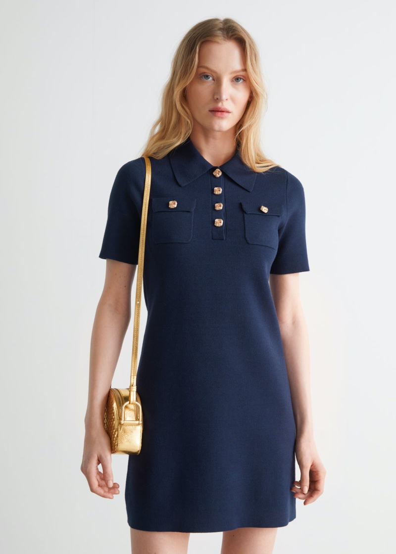 & Other Stories Mini Polo Dress in Navy $119