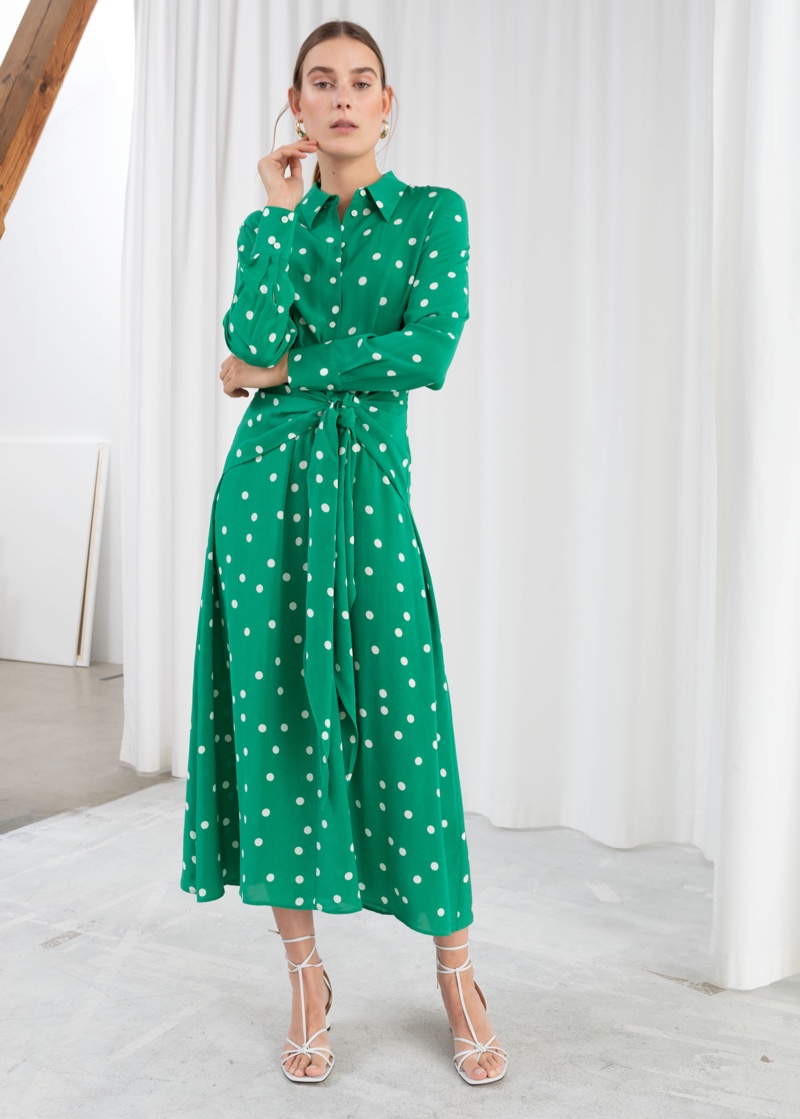 & Other Stories Polka Dot Waist Tie Midi Dress $129