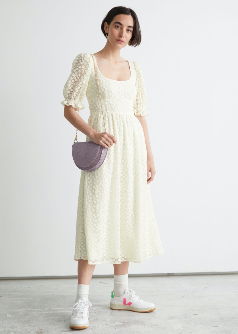 & Other Stories Square Neck Lace Midi Dress $149