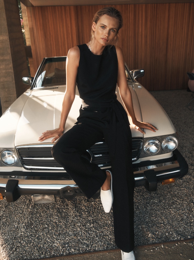 Edita Vilkeviciute models tunic and pants for St. John resort 2019 campaign