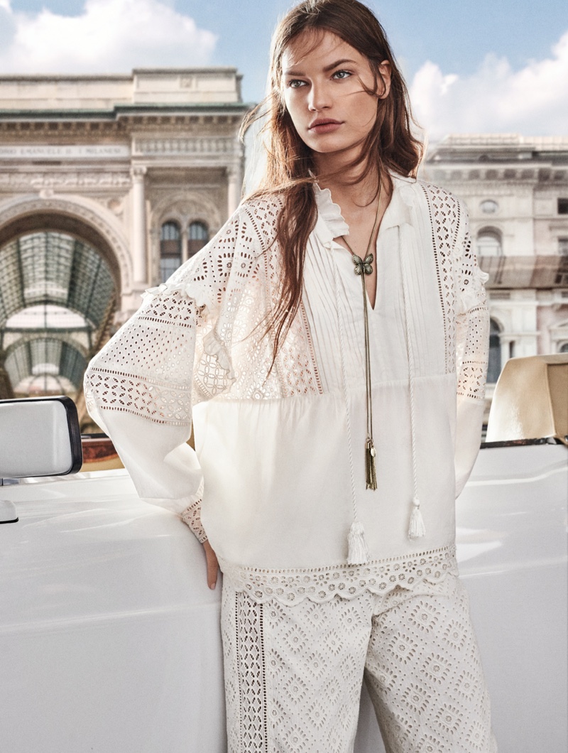 Faretta wears white look for Twinset spring-summer 2019 campaign