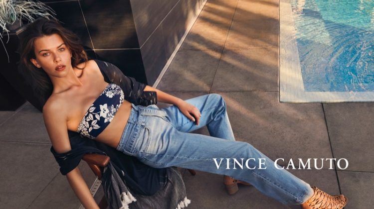 Model Georgia Fowler rocks denim in Vince Camuto spring-summer 2019 campaign