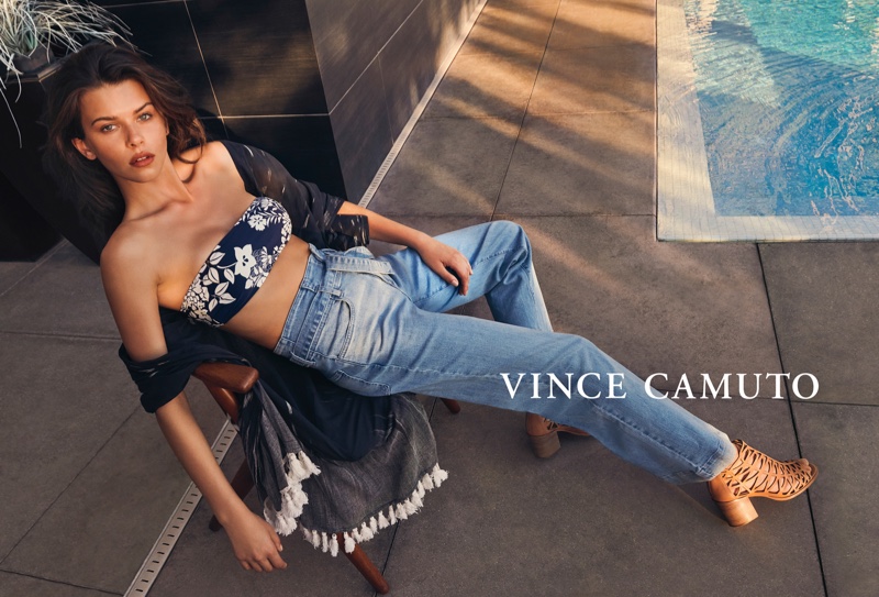 Model Georgia Fowler rocks denim in Vince Camuto spring-summer 2019 campaign