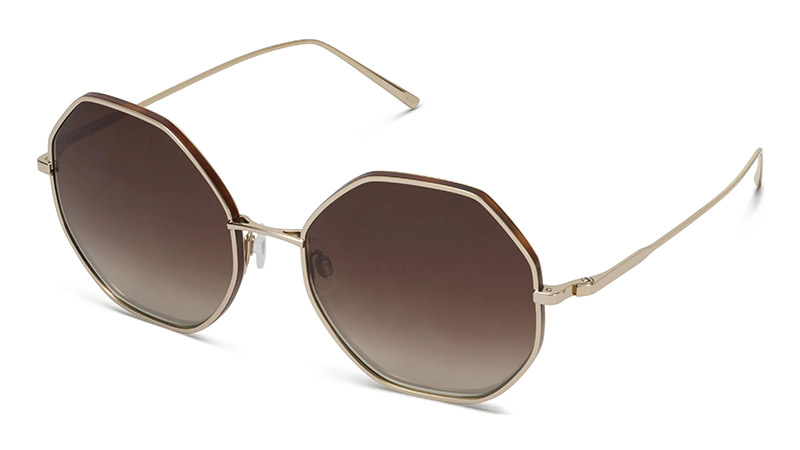 Warby Parker Agnes Sunglasses in Polished Gold with Oak Barrel $195
