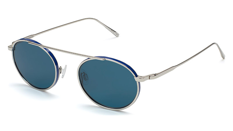 Warby Parker Corwin Sunglasses in Polished Silver with Blue $195