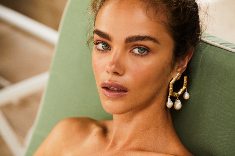 Jena Goldsack models Christie Nicolaides Lareina earrings