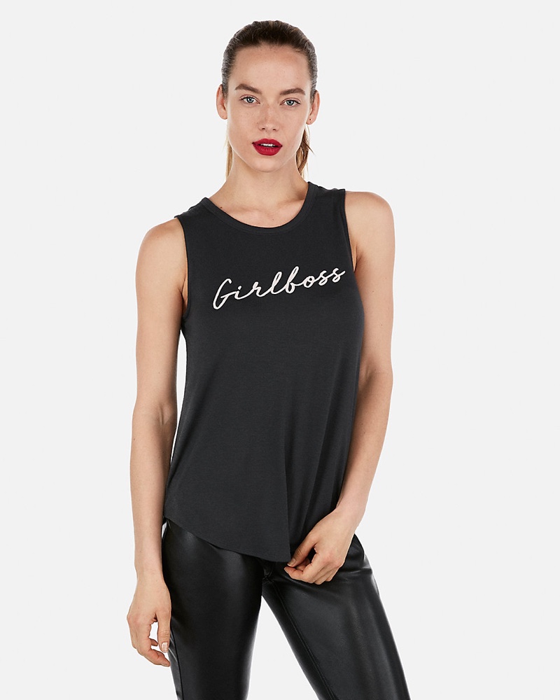 Express One Eleven Girl Boss Graphic Shirttail Tank $29.90