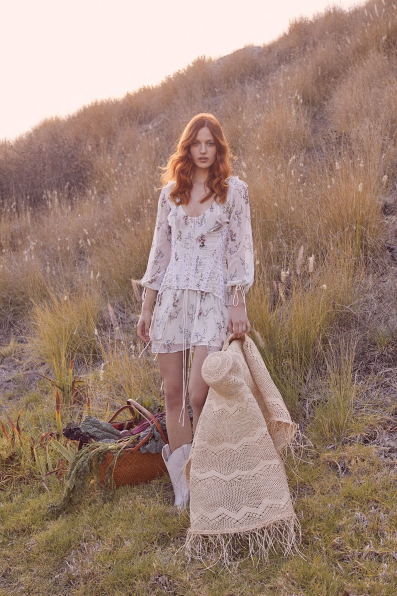 Julia Banas wears For Love & Lemons Lillie chiffon dress