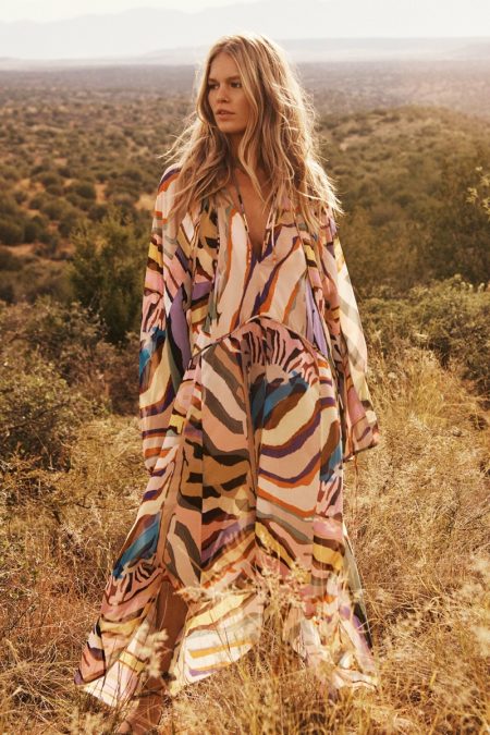Anna Ewers is A Glam Explorer in H&M Studio Spring '19 Collection Anna Ewers poses in printed caftan from H&M Studio spring-summer 2019 collection