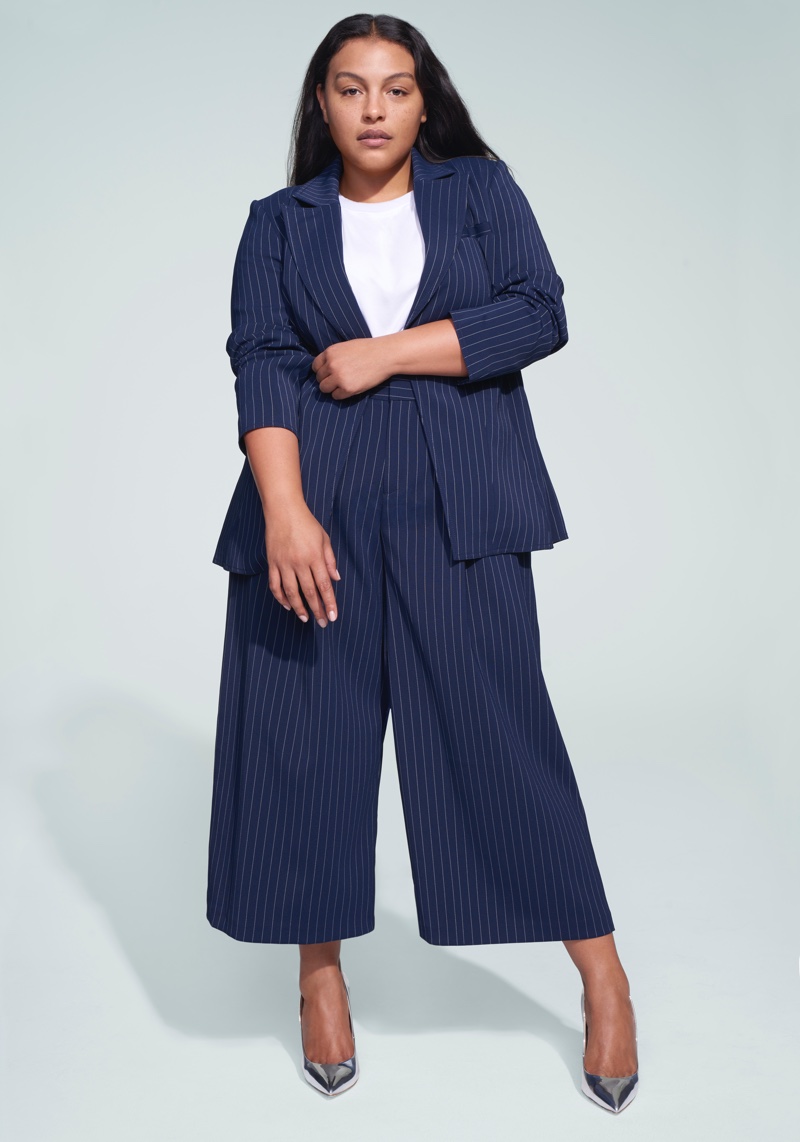 Jason Wu x ELOQUII Pinstripe Belted Blazer $119.95 and Pinstripe Culotte Trouser $89.95