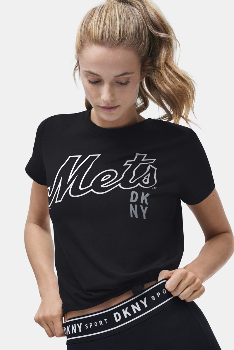 Kate Bock sports New York Mets t-shirt from DKNY Sport x MLB collection