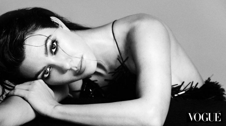 Photographed in black and white, Kourtney Kardashian poses for An Le