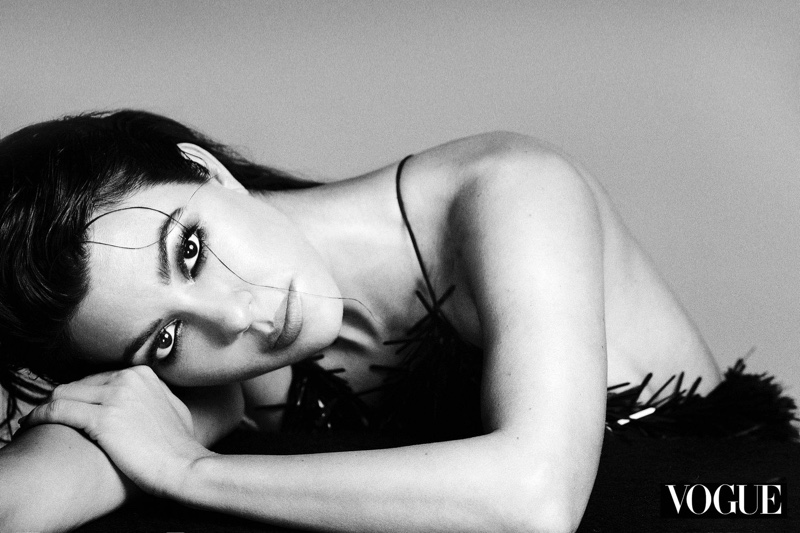 Photographed in black and white, Kourtney Kardashian poses for An Le