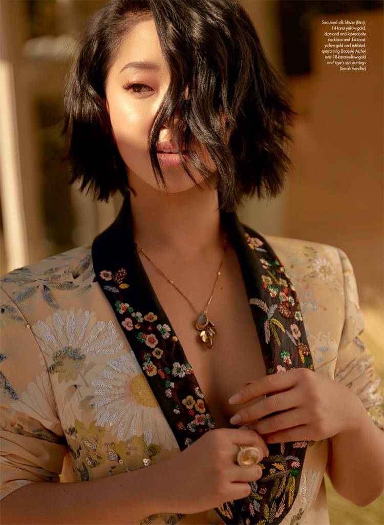 Buttoned up, Lana Condor poses in Etro blazer