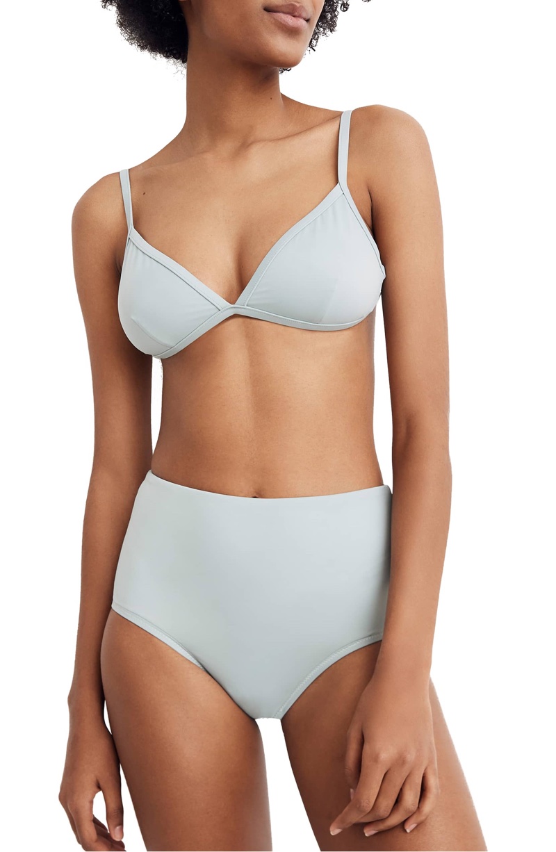 Madewell Second Wave Cutout Bralette Bikini Top $45.00 and Retro High Waist Bikini Bottom in Blue Horizon $39.50
