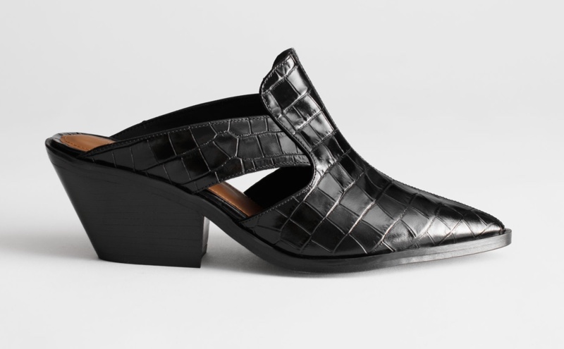 & Other Stories Cuban Heel Patent Croc Mules $149