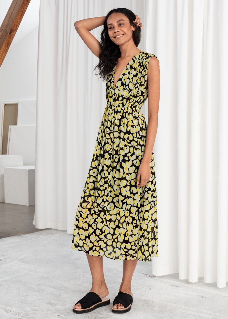 & Other Stories Gathered Floral Midi Dress $129