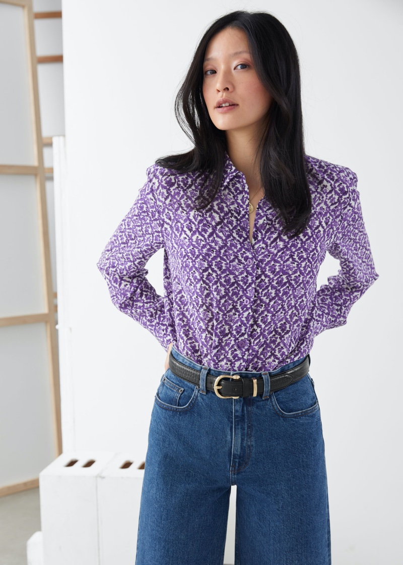 & Other Stories Graphic Print Silk Shirt in Purple $89 (previously $129)