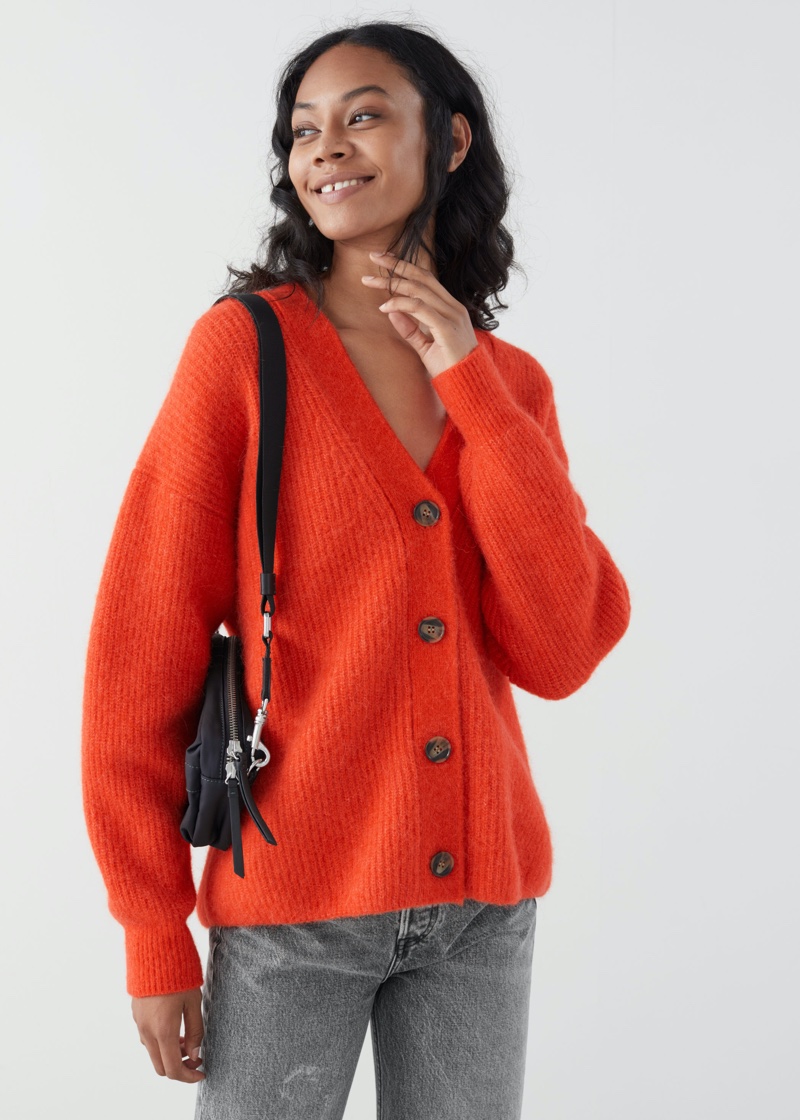 & Other Stories Oversized Alpaca Blend Cardigan in Orange $74 (previously $149)