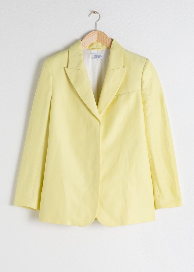 & Other Stories Oversized Linen Blend Blazer in Light Yellow $129