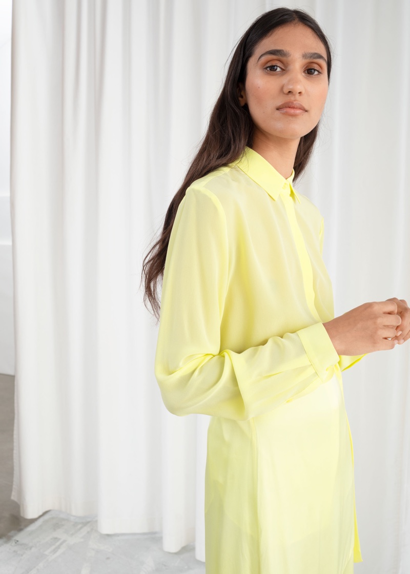 & Other Stories Straight Fit Silk Shirt in Yellow $99