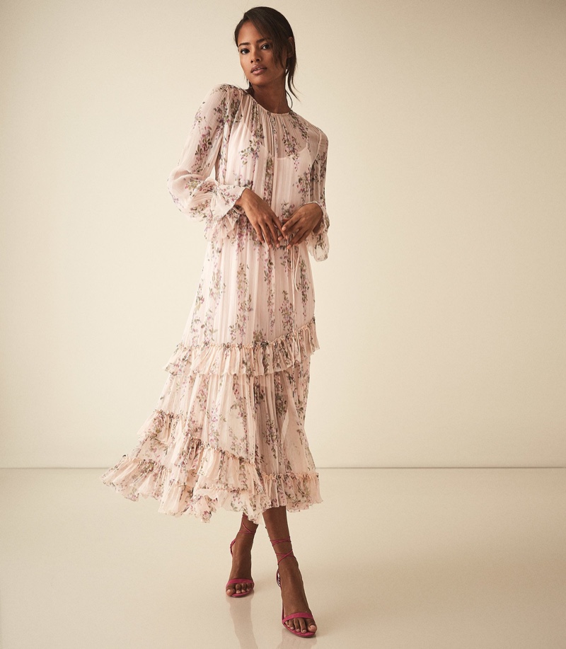 REISS Amber Floral Printed Midi Dress $495