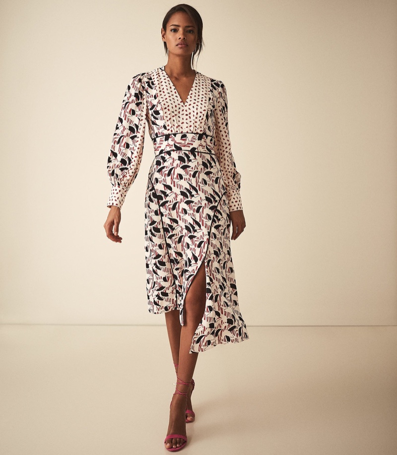 REISS Emmi Printed Midi Dress with Side Split $445