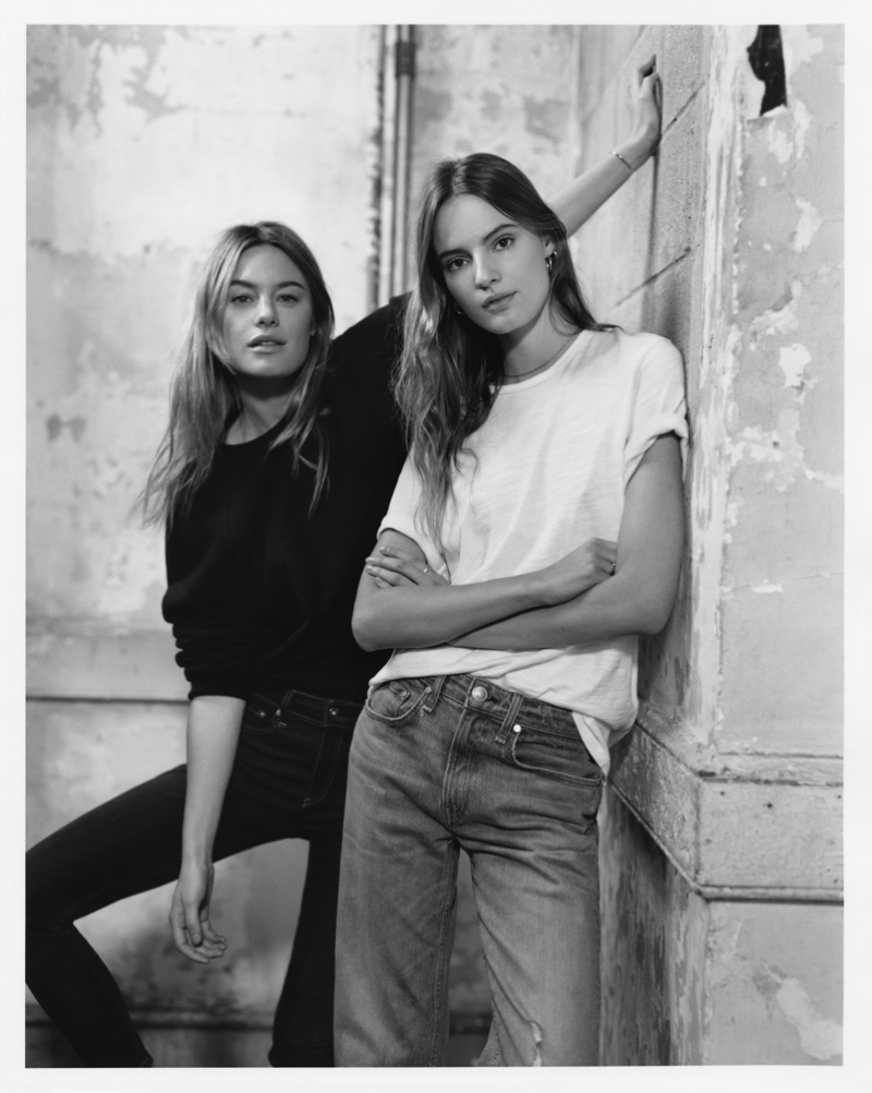 Camille Rowe and Tilda Lindstam pose in Rag & Bone spring 2019 denim styles