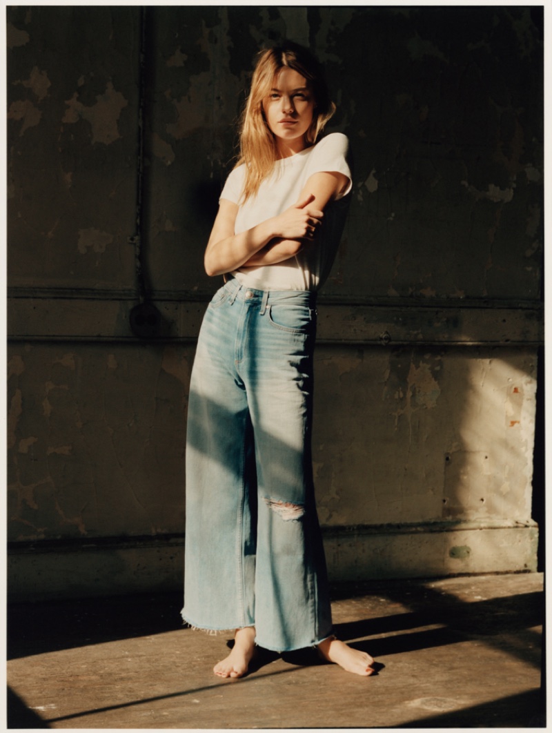 Camille Rowe models relaxed denim for Rag & Bone spring 2019 collection