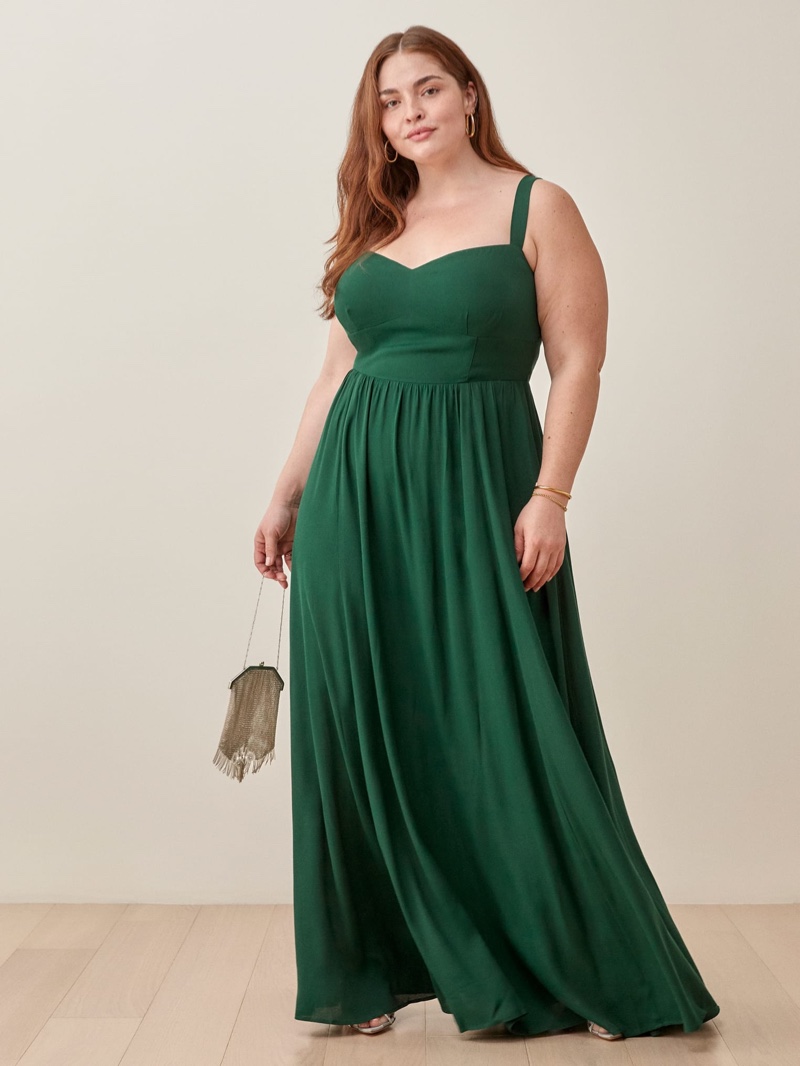 Reformation Extended Sizes Hollyhock Dress in Emerald $388