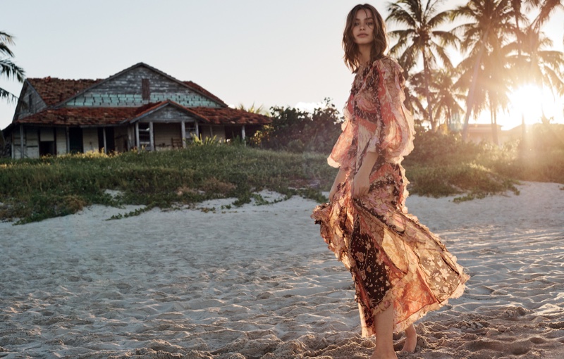 Posing on the beach, Birgit Kos fronts Zimmermann Summer Swim 2019 campaign