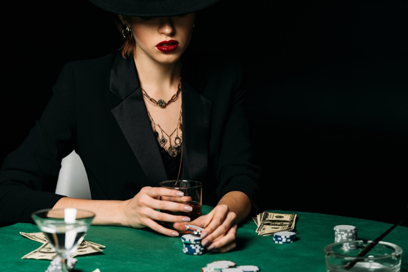 Attract Woman Hat Casino Chips Red Lips
