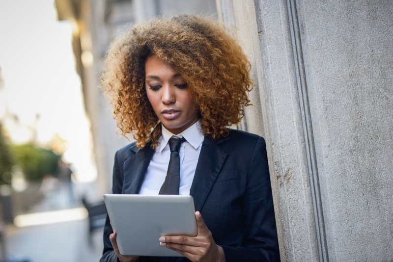 Black Woman Suit Tie Natural Hair