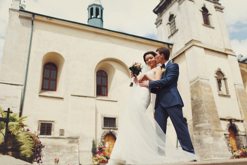 Bride Groom Church Wedding Outdoors