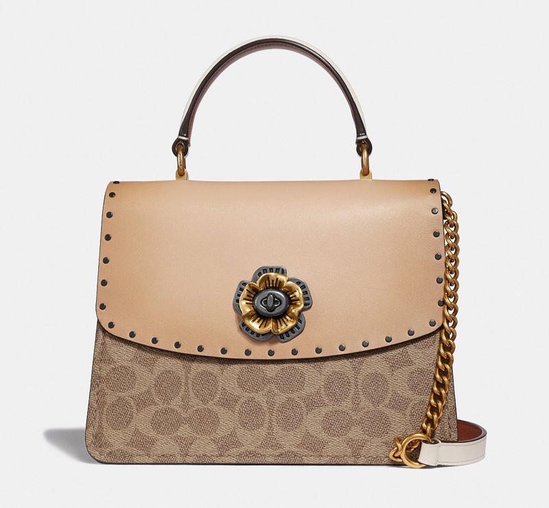 Coach Parker Top Handle Bag in Signature Canvas with Rivets $395