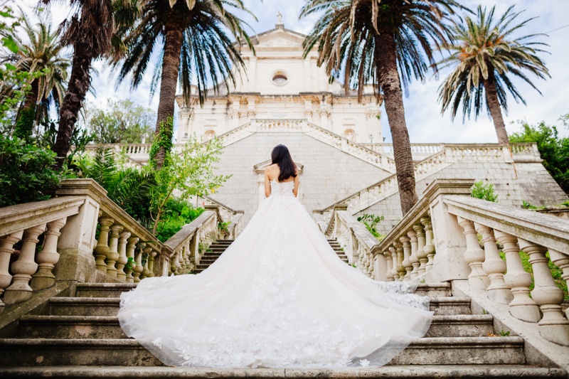 Destination Wedding Dress Bride Stairs