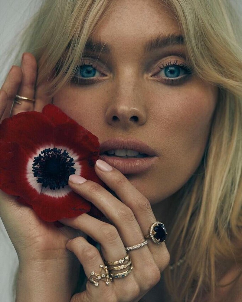 Posing with a flower, Elsa Hosk fronts Logan Hollowell 2019 jewelry campaign