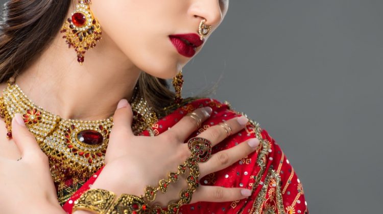 Indian Sari with Gold Jewelry